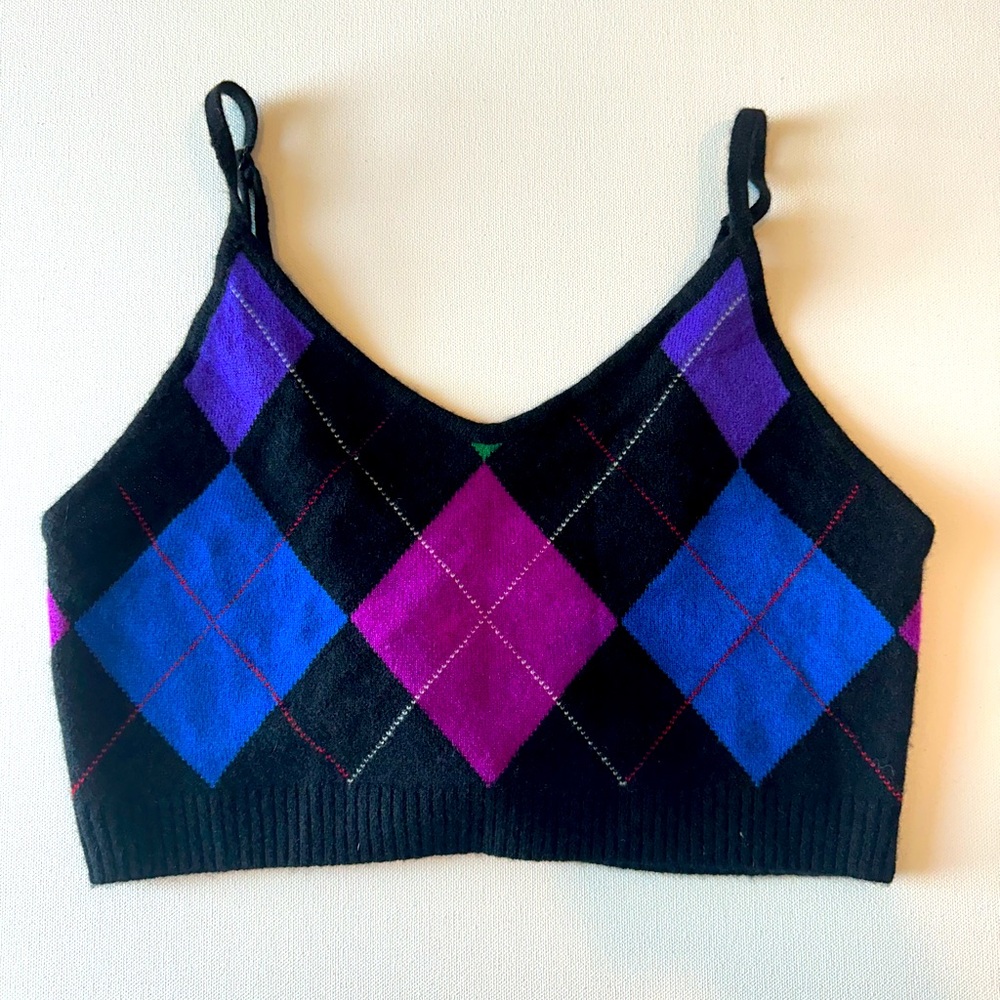 NWT Le Superbe Argyle Gem Crop Sweater
